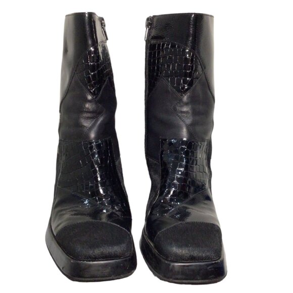 JEFFREY CAMPBELL 8.5 Maximal LC Platform Bootie Square Toe Patchwork Exotic Boot - Picture 3 of 12